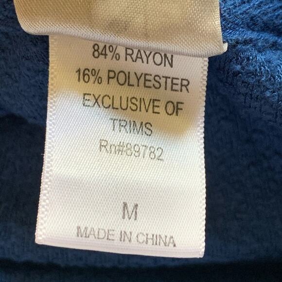 Natori Solid Blue Long Sleeve Terrycloth Lounge Top Size Medium - Picture 6 of 8